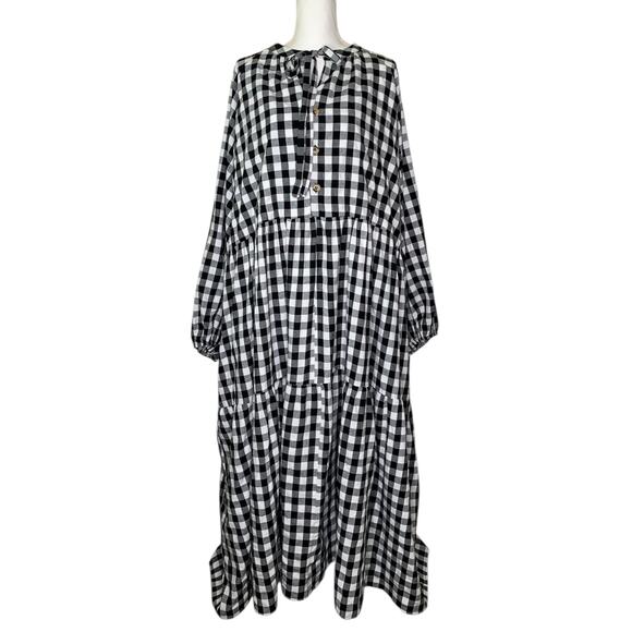 The Lullaby Club Maxi Avalon Smock Dress Black & White Gingham Size 3XL - Picture 2 of 8